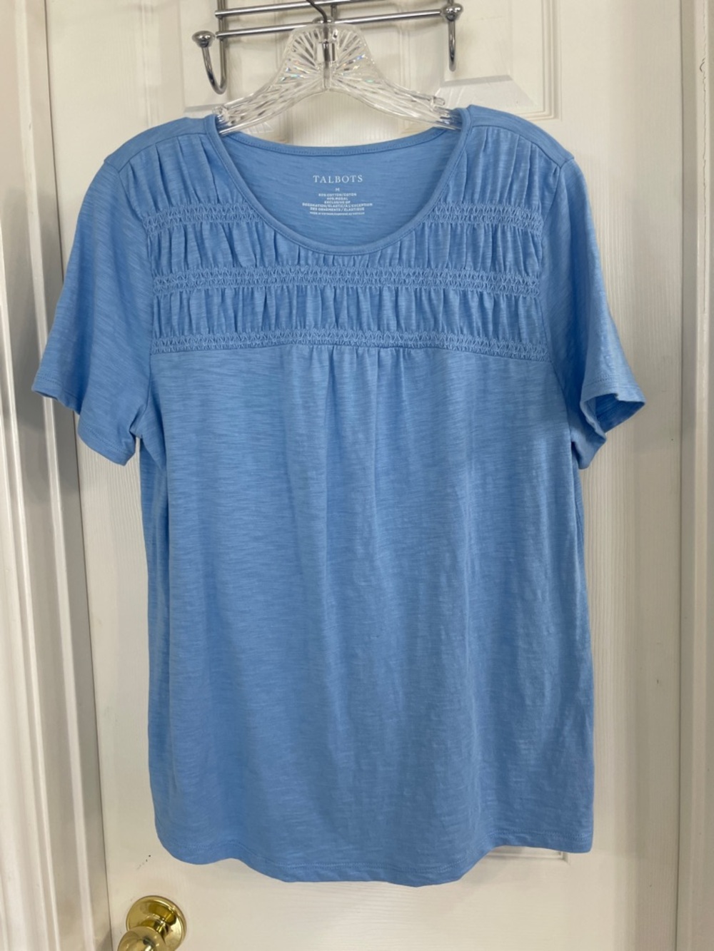 Talbots Sky Blue Short Sleeve Smocked Tee Size M